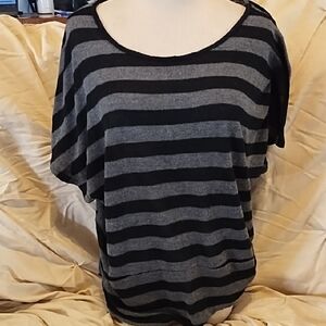 Annabelle Black and Gray Striped Short Sleeve Top